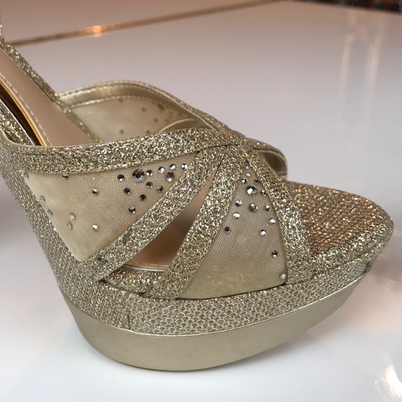 GB GIANNI BINI 8.5M GLITTERY GOLD PLATFORM HEELS - Picture 6 of 8